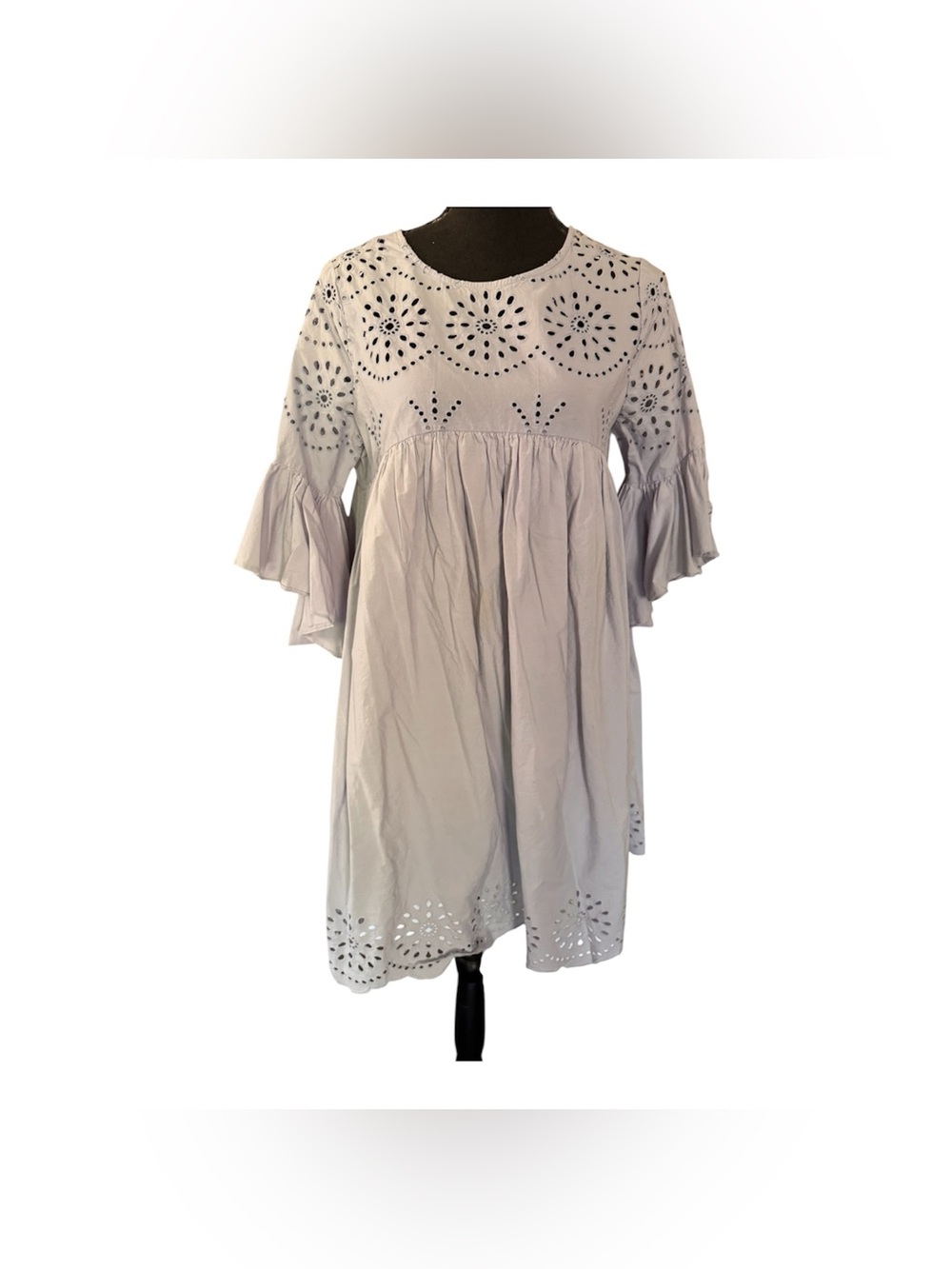 Zara Light Blue Eyelet Babydoll Dress, Size M - Picture 4 of 10